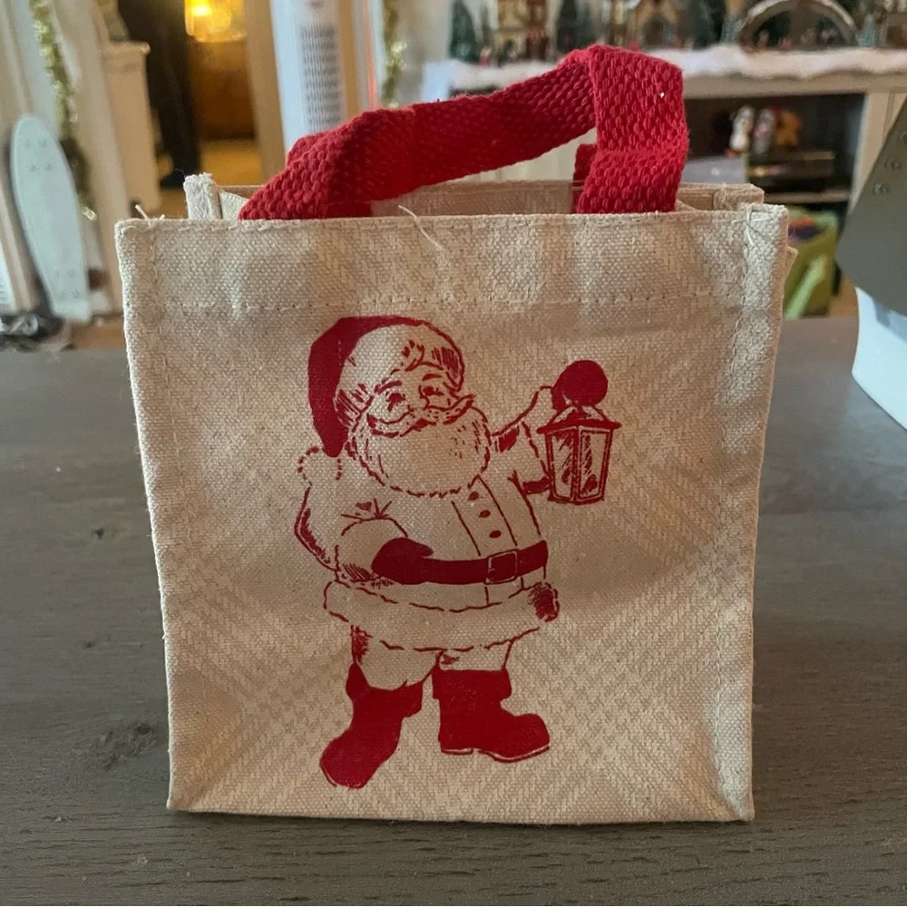 Mini Festive Santa Cloth Gift Bag with Red Handles